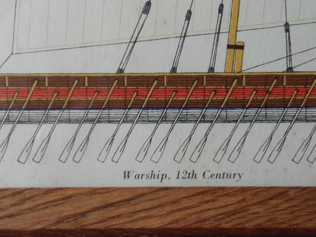 Antieke ingelijste gravure uit Engeland van een oorlogsschip, Antiek en Kunst, Ingelijst, Ophalen of Verzenden, Gravure, Landschap