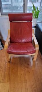 Poäng Ikea relax fauteuil, rood leer, Huis en Inrichting, Fauteuils, Ophalen, Gebruikt, 75 tot 100 cm, Leer