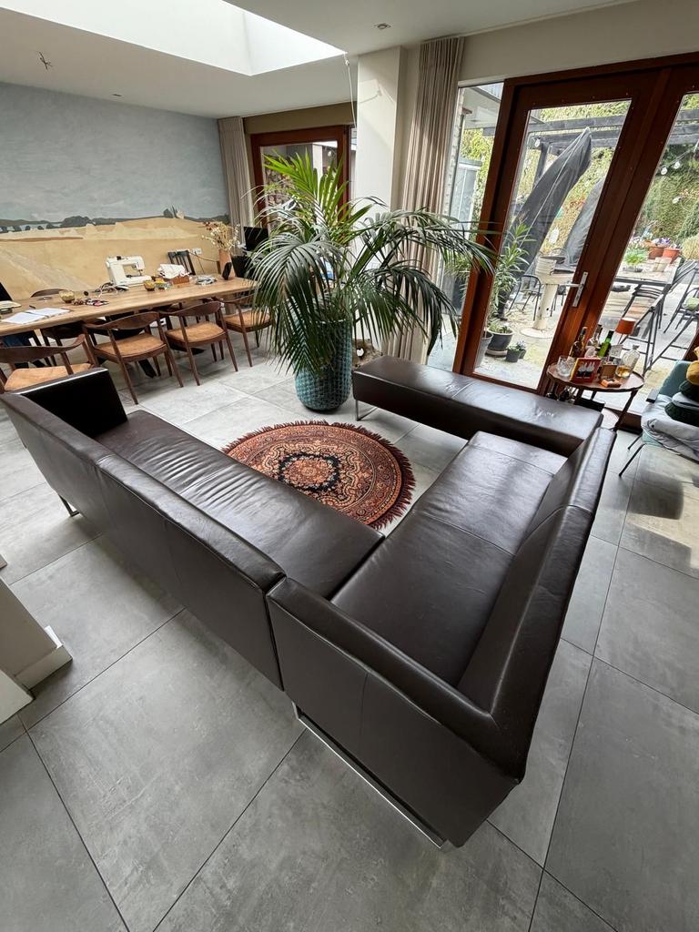 Leren Eetkamer hoekbank met bijbehorende bank, Ophalen, Gebruikt, Hoekbank, Modern