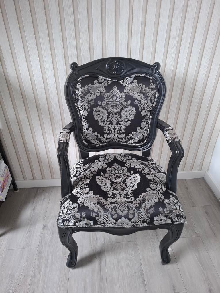 Elegante kinderfauteuil - Zwart met zilveren brokaat, Minder dan 50 cm, Gebruikt, Klassiek, Barok, Elegant, Minder dan 75 cm