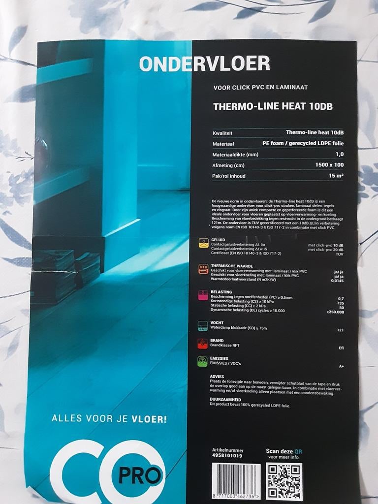 Ondervloer geschikt voor vloerverwarming  10db demping 30m2, Ophalen, Overige materialen, 30 cm of meer, 50 tot 150 cm