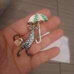 Nieuwe Broche Kat met Paraplu en Bril, Overige materialen, 4 tot 7 cm, Zwart, Nieuw