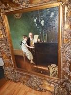 Schilderij olieverf op paneel in kolossale lijst., Ophalen of Verzenden