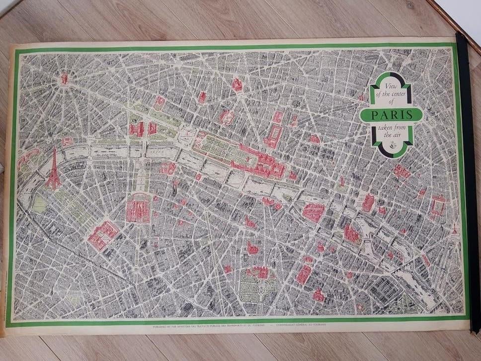 Oude kaart van Parijs, Verzamelen, Posters, Gebruikt, Rechthoekig Liggend, Ophalen of Verzenden, A1 t/m A3