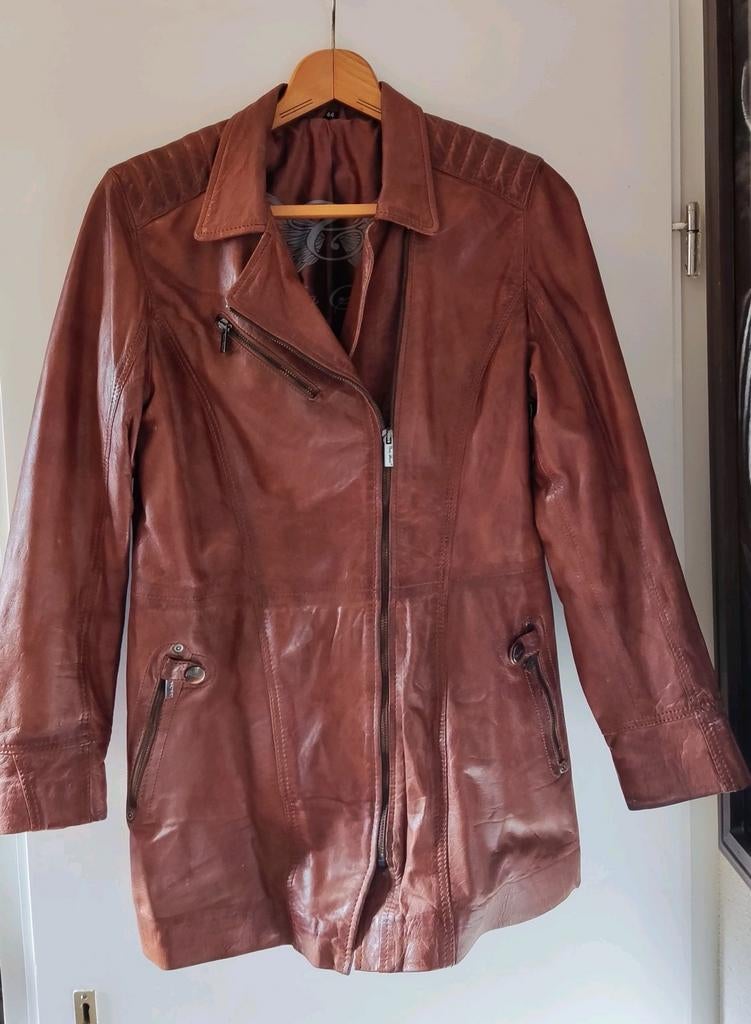 Cognac leren dames jas Carlo Sacchi maat 44, Ophalen of Verzenden