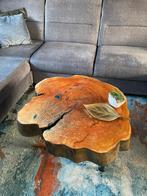 Boomstamtafel salontafel bijzettafel, Ophalen, Zo goed als nieuw, Rond, Riet