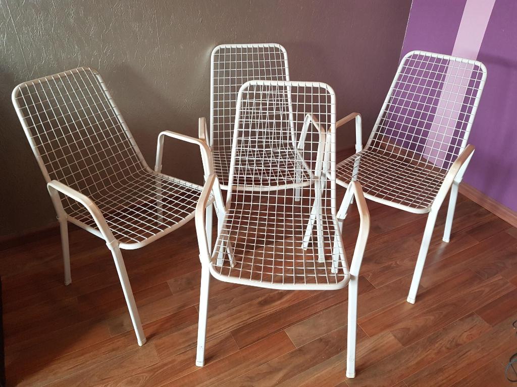 4 wit retro vintage mid century tuinstoel tuinstoelen stoel, Ophalen, Gebruikt, Metaal, Stapelbaar