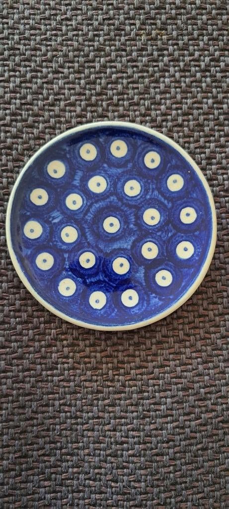 Handgemaakt Pools Keramiek Schoteltje - Blauw met Stippen, Ophalen of Verzenden