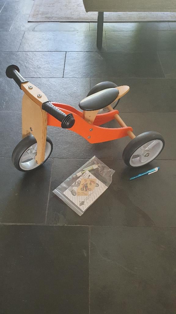 Leuke houten driewieler (tweewieler), Ophalen, Zo goed als nieuw, Verstelbare zitting