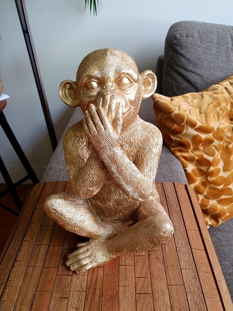 Gouden aap beeld, Huis en Inrichting, Woonaccessoires | Overige, Ophalen of Verzenden, Gebruikt