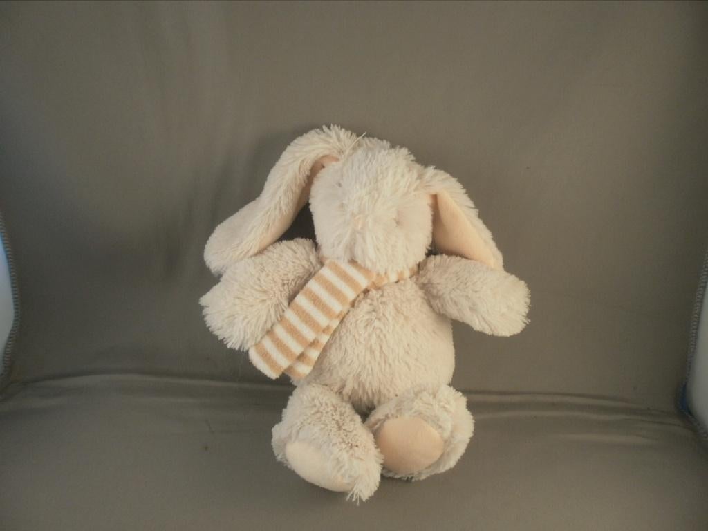 Unique living konijn crème met bruin wit gestreept sjaaltje, Overige merken, Ophalen of Verzenden, Wasbaar, Middelgroot (20 tot 80 cm)