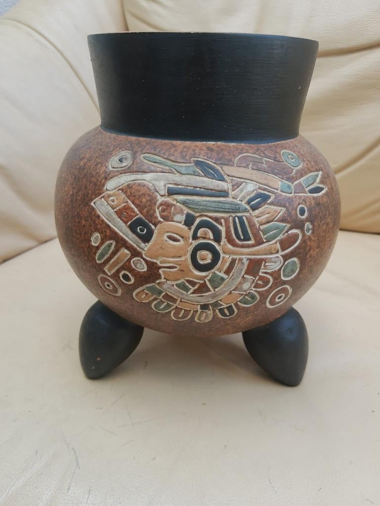 Decoratieve Mexicaanse pot met Azteekse motieven, Ophalen of Verzenden