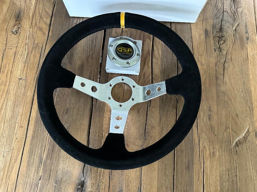 QSP 350mm 90mm suede zilver sportstuur autostuur stuur, Ophalen of Verzenden