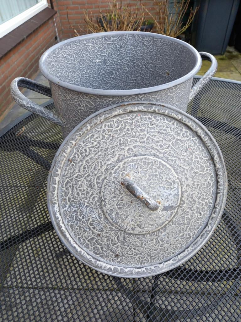 Mooie emaille ketel met deksel - vintage look, Antiek en Kunst, Ophalen of Verzenden