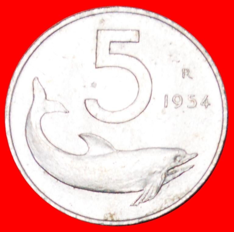 Ⰺ DOLPHIN & RUDDER (1951-2001): ITALY 5 LIRAS 1954R NEW TYPE, Ophalen of Verzenden, Italië, Losse munt