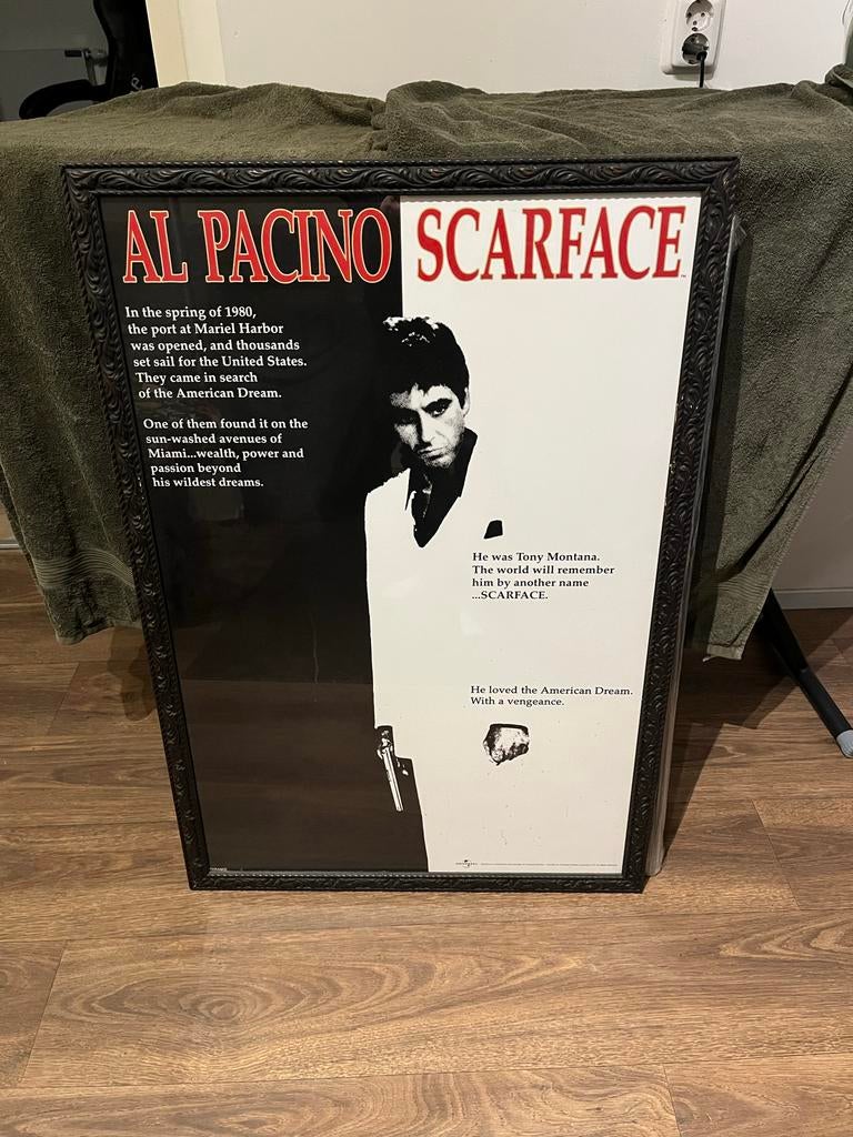 Al Pacino Scarface Film Poster - Ingelijst, Ophalen, Rechthoekig Staand, Met lijst, Zo goed als nieuw
