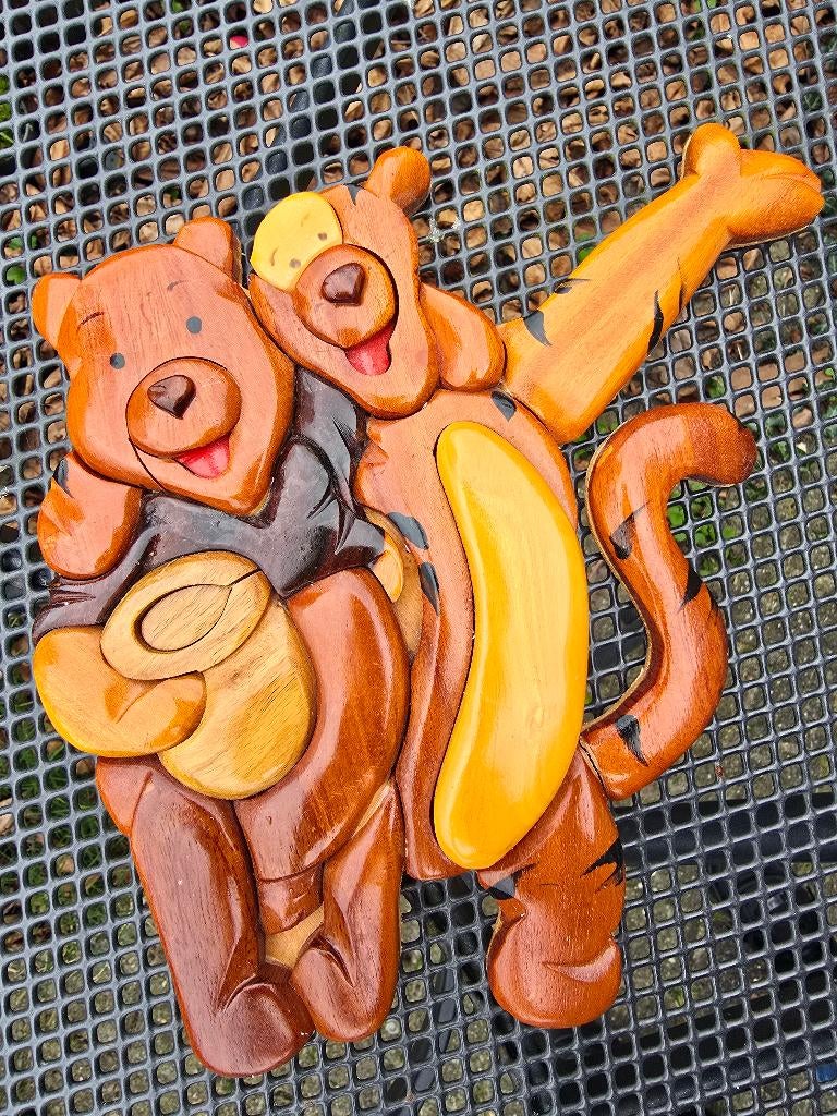 Winnie de Poeh en Teigetje   houtsnijwerk, Verzamelen, Ophalen of Verzenden, Winnie de Poeh of vrienden, Gebruikt, Beeldje of Figuurtje