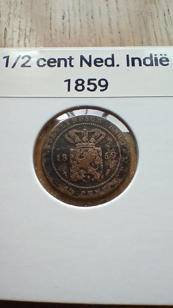 1/2 cent Nederlands-Indië 1859 - Willem III, Postzegels en Munten, Munten | Nederland, Losse munt, Overige waardes, Koning Willem III