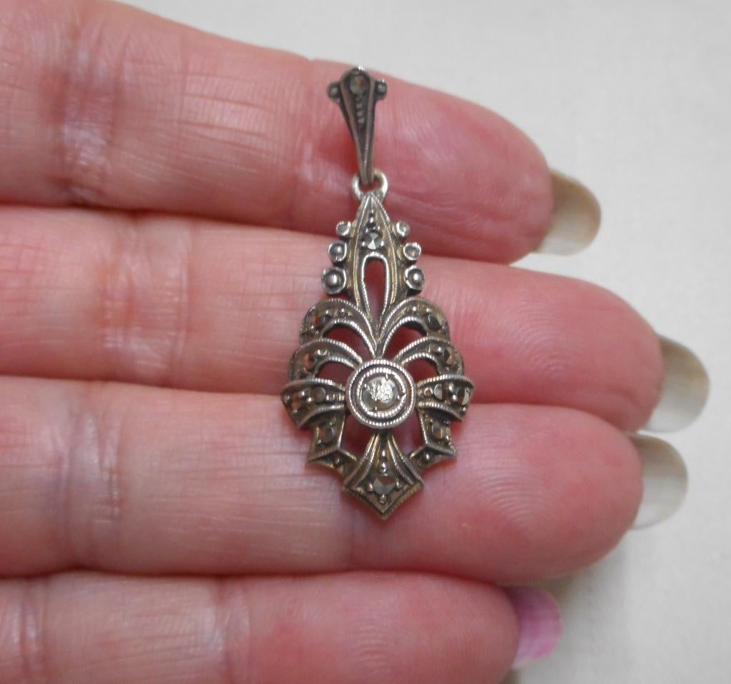 Zilveren antieke hanger met markasiet nr.487, Verzenden, Zilver, Hanger