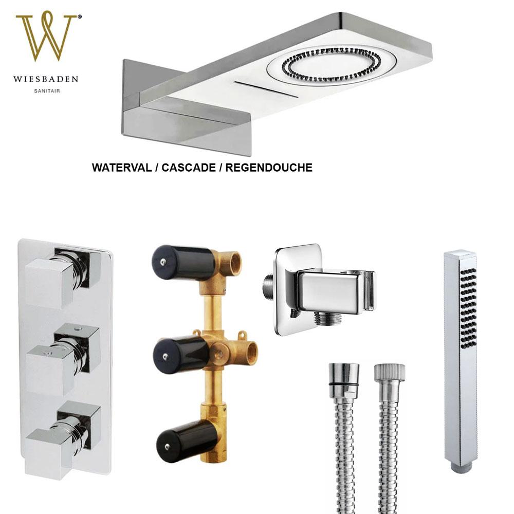 Wiesbaden Rombo thermostaat inbouw doucheset met waterval, Niet ingevuld, Niet ingevuld, Nieuw, Ophalen of Verzenden