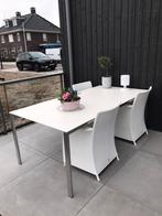 Te koop: exclusieve tuintafel met wit Ceramic blad RVS frame, Tuin en Terras, Tuinsets en Loungesets, Ophalen, Gebruikt
