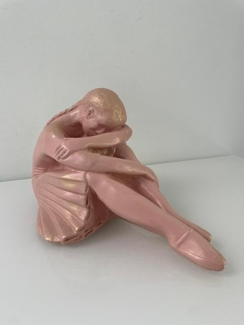 Vintage beeld balletdanseres roze, Gips, Ophalen of Verzenden, 20 - 50 cm, Beeld