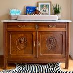 Vintage commode marmer blad, Ophalen, 50 tot 70 cm, 90 tot 105 cm, 100 cm of meer