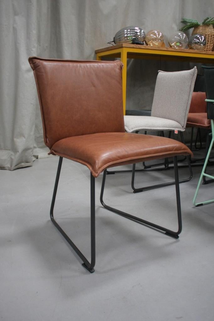 1 x luxe eetkamerstoel DUKE Jess Design metaal leer cognac, Ophalen, Gebruikt, Bruin, Eén