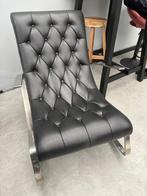 Luxe Zwarte Schommelstoel met Metalen Frame, Ophalen, Zwart, Leer, Zo goed als nieuw