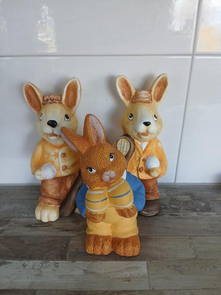 Set van 3 konijnen beeldjes - decoratie, Ophalen of Verzenden, Gebruikt, Overige soorten, Beeldje of Figuurtje