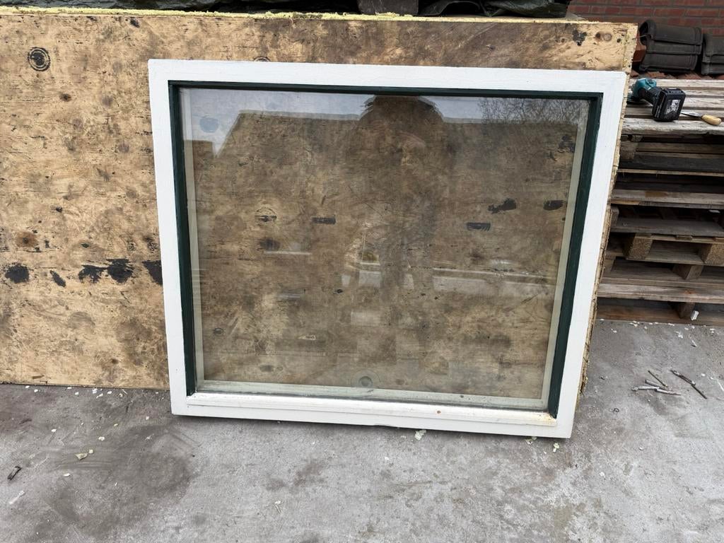 Hardhouten kozijn met vast raam, Gebruikt, Raamkozijn, Inclusief glas, 75 tot 150 cm