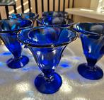 6 Vintage kobaltblauwe ijscoupes / dessertglazen, Huis en Inrichting, Keuken | Servies, Ophalen of Verzenden, Zo goed als nieuw