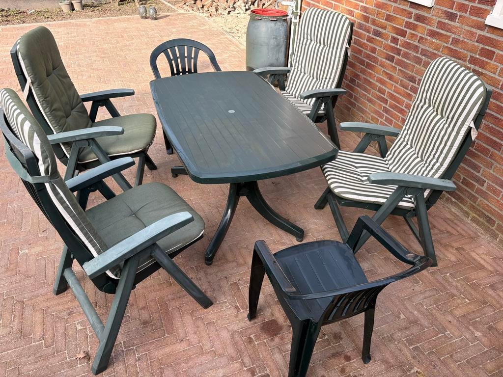 Hartman Admiral Club tuinset met 6 stoelen en kussens, Tuin en Terras, Ophalen, Kunststof, Gebruikt, Eettafel