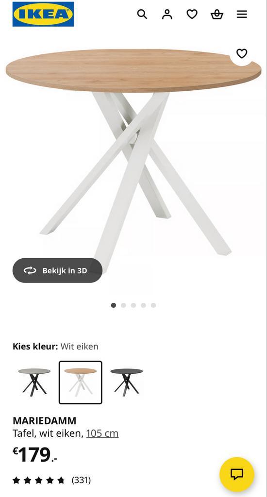 IKEA MARIEDAMM Ronde Tafel - Wit Eiken, Antiek en Kunst, Antiek | Meubels | Tafels, Ophalen of Verzenden