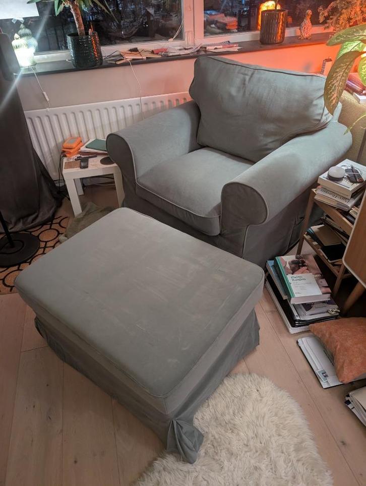 Ikea Ektorp fauteuil + hocker: groen (nieuw), Huis en Inrichting, Fauteuils, Nieuw, Stof, 75 tot 100 cm, 75 tot 100 cm, Ophalen