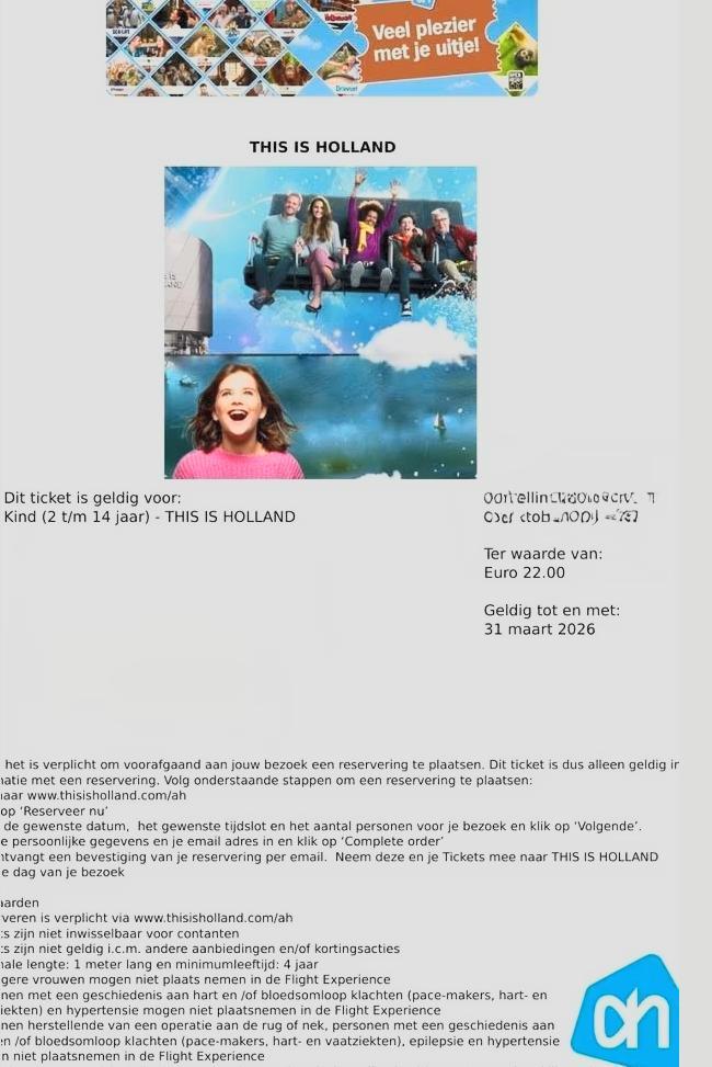 Kinder ticket This is Holland, Tickets en Kaartjes, Kortingen en Cadeaubonnen, Eén persoon, Overige typen, Overige soorten