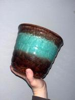 Vintage Bloempot - Aardewerk - Bruin/Turquoise, Ophalen, Gebruikt, Rond, Binnen