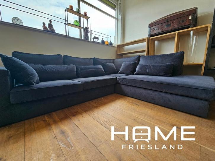 Hoekbank - Velvet - Donker Blauw, Huis en Inrichting, Banken | Voetenbanken en Poefen, Zo goed als nieuw, 125 cm of meer, 125 cm of meer