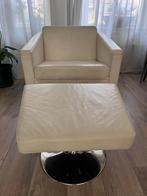 Leren fauteuil met voetenbank, Ophalen, Gebruikt, Leer, 75 tot 100 cm