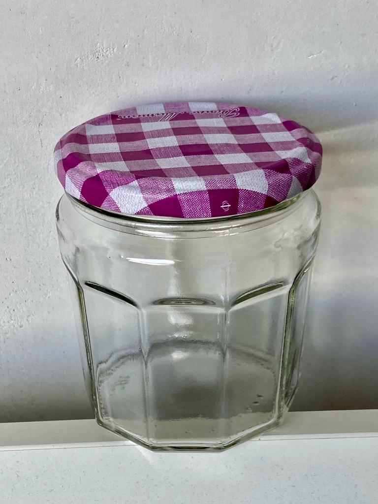 8 Jampotjes Bonne Maman (inh. 335 gr) paarse deksel voor € 7, Ophalen, Zo goed als nieuw, Glas, Pot, Bus of Blik