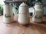 Oude geëmailleerde kannen en koffiepot., Antiek en Kunst, Ophalen