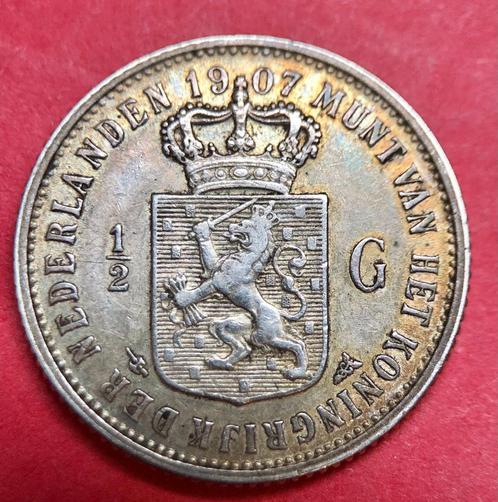 Halve gulden 1907. Zfr+., Postzegels en Munten, Munten | Nederland, Losse munt, ½ gulden, Koningin Wilhelmina, Zilver, Ophalen of Verzenden
