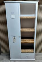 Industriële Lockerkast – Wit Metaal & Mangohout, LaVe Outlet, Nieuw, Ophalen of Verzenden, Someren