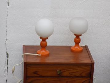 Jaren 70 tafellampje oranje nachtkastlampjes set vintage beschikbaar voor biedingen