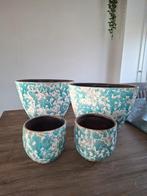 Bloempot set blauw, Ophalen, Gebruikt, Rond, Aardewerk