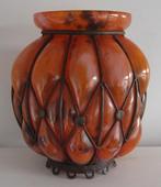 art deco pate de verre vaas Lorrain in smeedijzer 2A, Ophalen