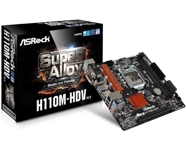 ASRock H110M-HDV R3.0 LGA1151 - Nieuw Retail, Computers en Software, Moederborden, Zo goed als nieuw, Intel, DDR4, Ophalen of Verzenden