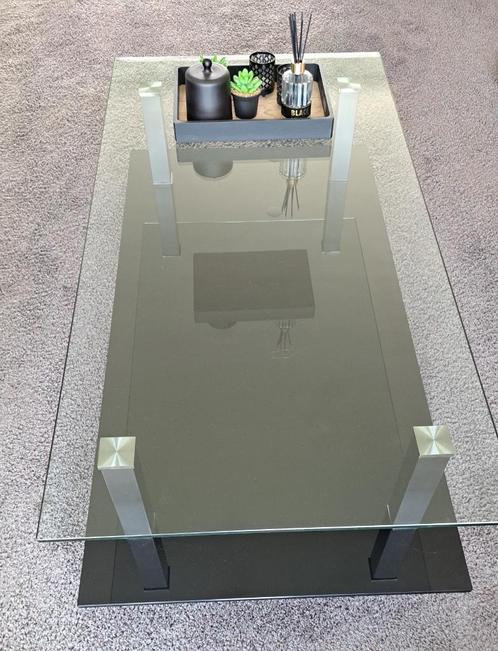 Glazen salontafel 140 x 70, Huis en Inrichting, Tafels | Salontafels, Gebruikt, Minder dan 50 cm, 50 tot 100 cm, 100 tot 150 cm