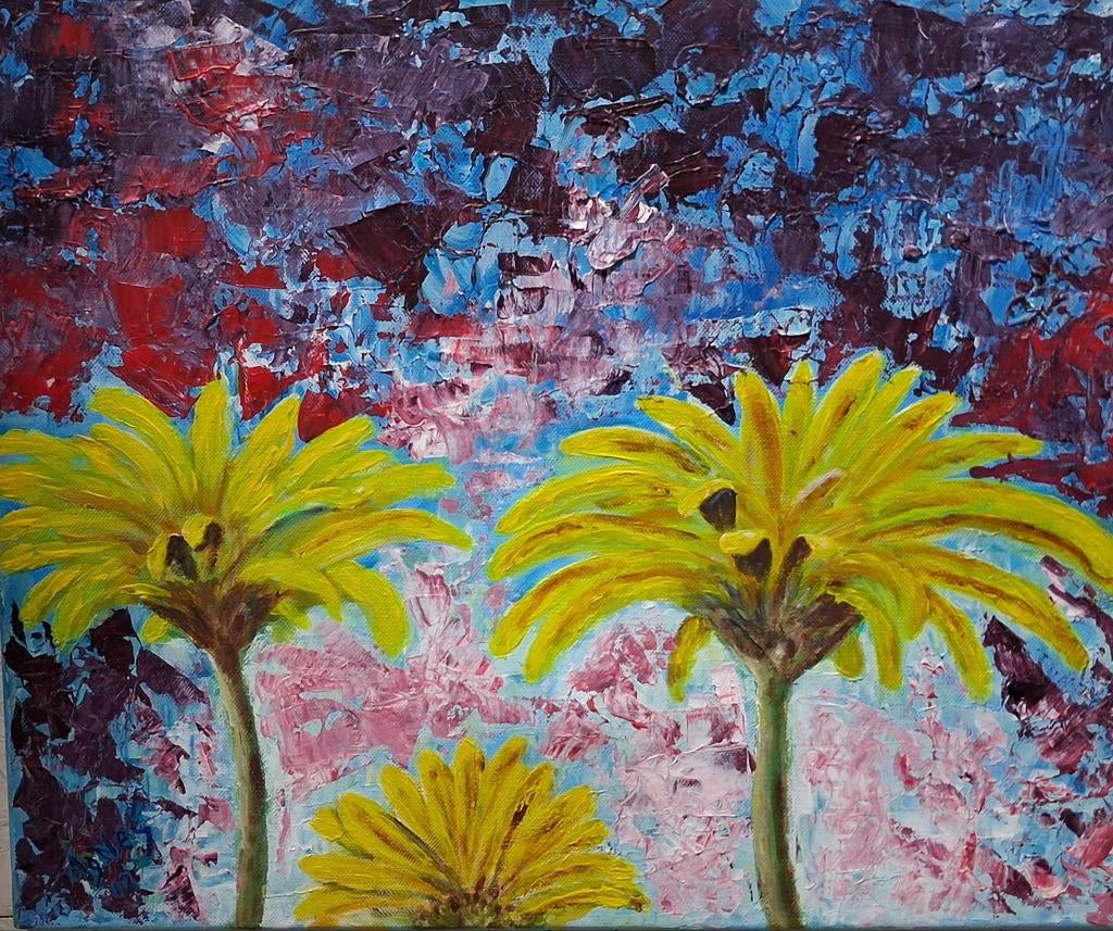 Abstract Schilderij met margrieten, Ophalen of Verzenden