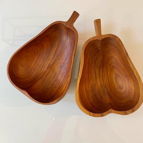 Twee (2x) vintage teak houten schalen Peer, Huis en Inrichting, Woonaccessoires | Schalen en Manden, Rond, Hout, Verzenden